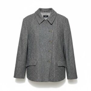 Women’s Blazer Gray Herringbone Tweed Jacket Size 16 Classic Office Italy Wool